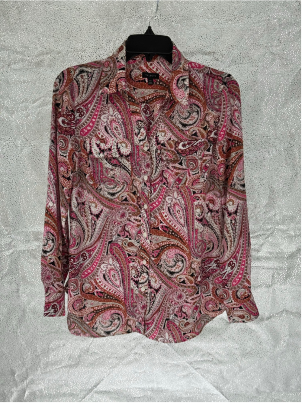 Women's Talbots Paisley Button Down Shirt XS Pink Brown